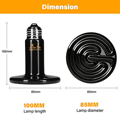 HealSmart Reptile Heat Lamp Bulb Ceramic Heat Emitter 150W No Light Emitting Brooder Coop Heater for Amphibian Pet & Incubating Chicken, Black - size: 150 Watts, style: D-85mm (3.35") *6 Pcs
