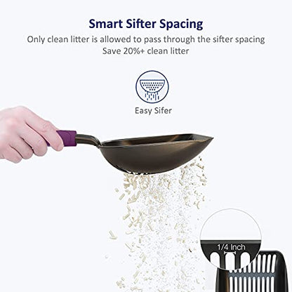 WePet Cat Litter Scoop, Non-Stick Plated Aluminum Alloy Sifter, Kitty Durable Metal Scooper, Deep Shovel, Long Handle, Kitten Pooper Lifter, Size Large, Coated Black Body with Violet Handle - color: #07 Violet, size: Large