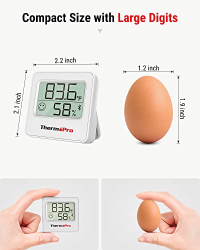 ThermoPro TP357 Digital Hygrometer Indoor Thermometer of 260FT, Bluetooth Thermometer Humidity Meter with Smart App, Room Thermometer Humidity Gauge with Temperature Humidity Sensor - size: Bluetooth Thermometer