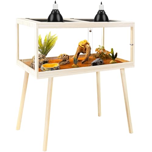 PROLEE Reptile Enclosure with Leg, 82 Gallons Bearded Dragon Tank, Tempered Glass Lizard Tank with Metal Mesh Tops and Lockable Door, Spacious Reptile Habitat for Snake,Lizard (Oak) - color: Oak, size: 48"x20"x20",82Gallons