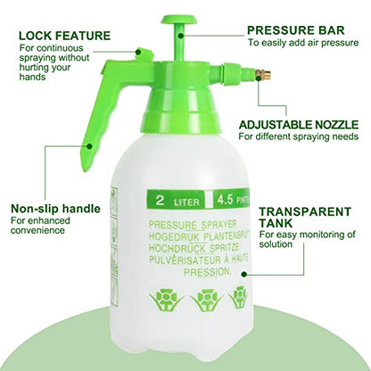 68oz Garden Pump Sprayer, 2L Hand Pressure Sprayer Bottle, 0.5 Gal Lawn Adjustable Sprayer for Plant Mister Spraying Weeds Home Cleaning Watering (Green) - color: Green