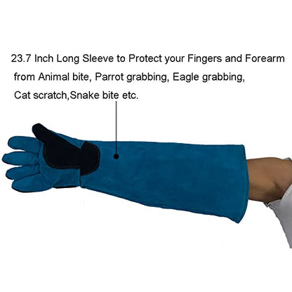 Animal Handing Gloves Bite Proof 23.7 Inch Kevlar Reinforced Multipurpose Pet Leather Glove Padding Dog,Cat Scratch,Bird Handling Falcon Gloves Grabbing,Reptile Squirrel Snake Bite