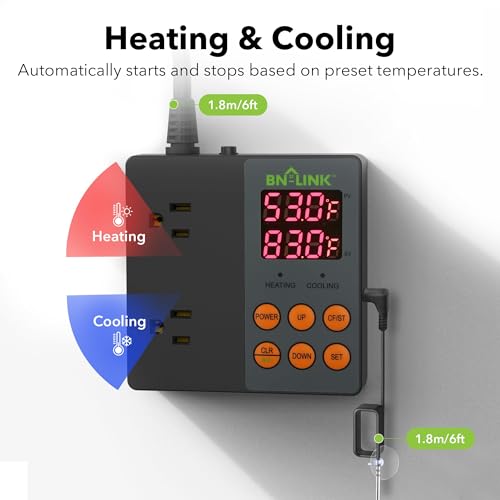 BN-LINK Smart WiFi Digital Temperature Controller Heating Cooling, Works with Alexa and Google Home. For Reptiles Aquarium Carboy Homebrew Breeding Fermenter Seed Germination °C/°F -40-176°F 15A/1875W - style: T9 WIFI