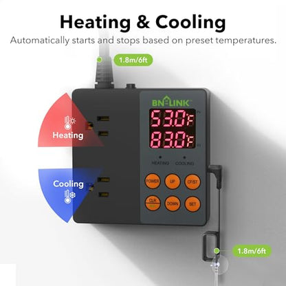BN-LINK Smart WiFi Digital Temperature Controller Heating Cooling, Works with Alexa and Google Home. For Reptiles Aquarium Carboy Homebrew Breeding Fermenter Seed Germination °C/°F -40-176°F 15A/1875W - style: T9 WIFI
