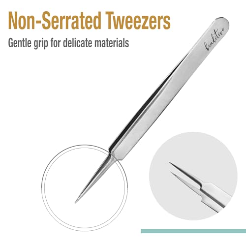 Beaditive High Precision Needle Nose Tweezers - 4.7" Craft Tweezers for Sewing, Beading, Quilling & DIY Crafts - Non-Serrated Jewelry Tweezers with Fine Tips - Stainless Steel