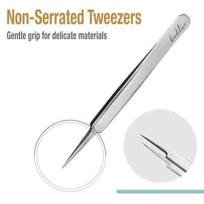 Beaditive High Precision Needle Nose Tweezers - 4.7" Craft Tweezers for Sewing, Beading, Quilling & DIY Crafts - Non-Serrated Jewelry Tweezers with Fine Tips - Stainless Steel