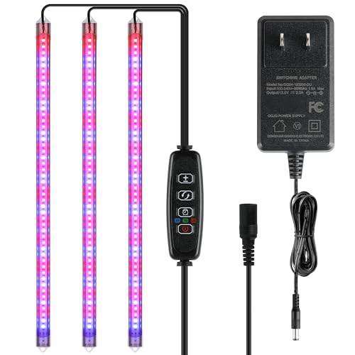 iPower LED Plant Grow Light Strips Full Spectrum with 3 Timing Modes, 10 Dimmable Levels 48 LEDs Per Tubes, Sunlike Grow Lamp for Hydroponics Succulent,Red & Blue - color: Red&Blue, size: 3 Tubes, style: Grow Light Strips