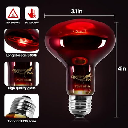 100W Infrared Heat Lamp Bulbs – 2-Pack Red IR Basking Light for Reptile & Amphibian, Silent Night-Time Heating, E26 Base, Bearded Dragon,Lizard,Turtle,Chicken - color: Red, size: 100W