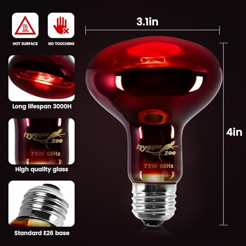 100W Infrared Heat Lamp Bulbs – 2-Pack Red IR Basking Light for Reptile & Amphibian, Silent Night-Time Heating, E26 Base, Bearded Dragon,Lizard,Turtle,Chicken - color: Red, size: 100W