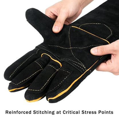Luwint Bite Resistant Gloves, 23.5’’L Double Leather Animal Handling Gauntlets with Reinforced Fingers, for Dog Training Snake Hunting Falconry Reptile Vet, Black
