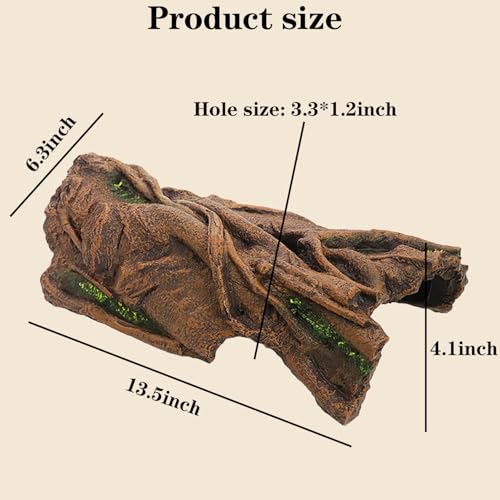 Lizard Snake or Reptile Hide& Amphibian Habitat Hideouts, Resin Log Hide Cave Ideal for Bearded Dragons, Snakes, and Geckos Used for Crested Gecko，Ball Python Tank Accessories