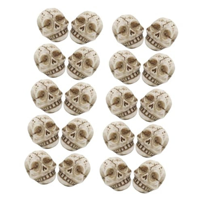 Luxshiny 20pcs Resin Mini Skull Figurines Halloween Lawn Decorations for Garden, Aquarium, Terrarium, Outdoor Yard Decor Smiling Skeleton Heads