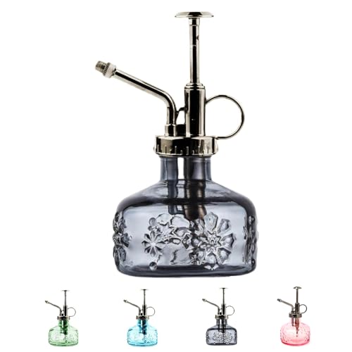 XXXFLOWER Glass Plant Mister Spray Indoor Plant Spritzer Succulent Watering Bottle with Bronze Pump 6 Inches for Home Decor Vintage (Grey) - color: Gray