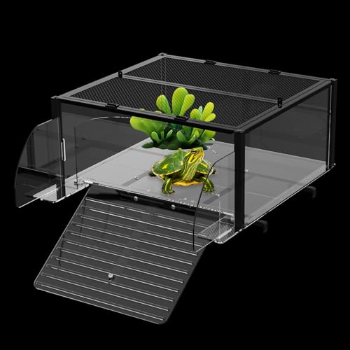 XXL Turtle Basking Platform for Aquatic Turtles, Extra Extra Large for over 180 Gallon Tank, Fits 23-29'' Wide Aquarium, Acrylic Turtle Topper &Dock Tank Accessories, Non-Slip Ramp&Escape-Proof Design - size: XXL