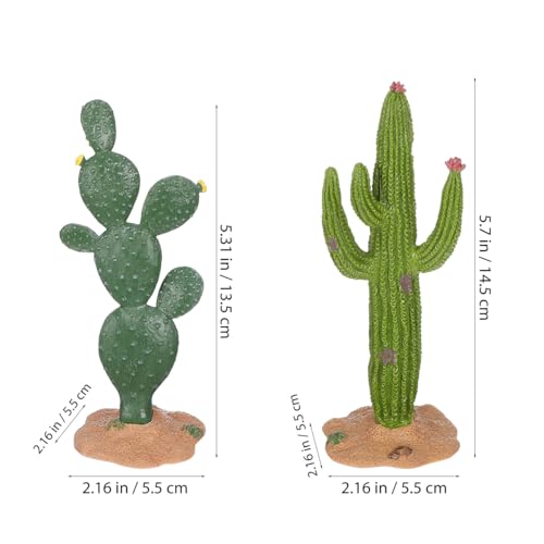 ULTNICE Fake Cactus Statues, 2pcs Realistic Artificial Cactus Figurine for Reptile Aquarium, Simulated Succulent Plant, Indoor Living Decor, Office Desk Decoration, 5.5 Inch Pots