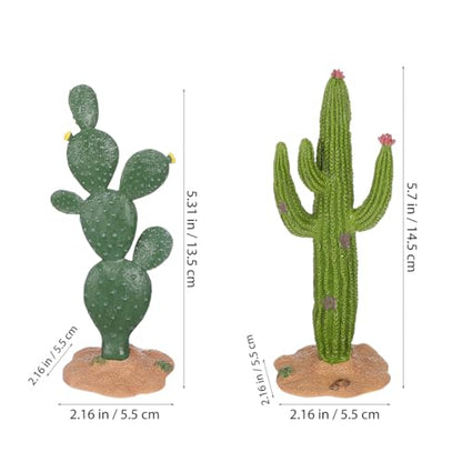ULTNICE Fake Cactus Statues, 2pcs Realistic Artificial Cactus Figurine for Reptile Aquarium, Simulated Succulent Plant, Indoor Living Decor, Office Desk Decoration, 5.5 Inch Pots