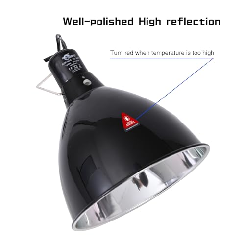Reptile Light Fixture 8.5 Inch Deep Dome Lampshade, Reptile Heat Lamp Fixture with Separate Switches Fit for UVB Bulb Basking Heat Bulb for Reptile Glass Terrariums - size: 8.5