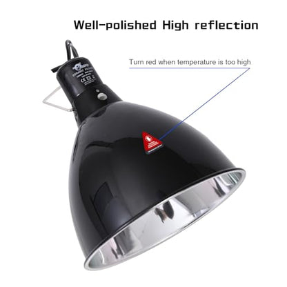Reptile Light Fixture 8.5 Inch Deep Dome Lampshade, Reptile Heat Lamp Fixture with Separate Switches Fit for UVB Bulb Basking Heat Bulb for Reptile Glass Terrariums - size: 8.5