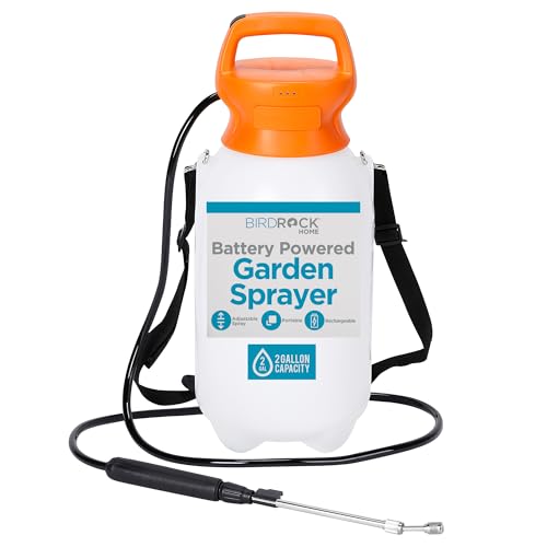 BIRDROCK HOME Garden Sprayer with Battery Powered Pump - Stainless Steel Wand, Rechargeable, Adjustable Spray, & Portable for Lawn, Garden, Plants, and Cleaning - White Translucent Body - 2-Gallon - size: Medium