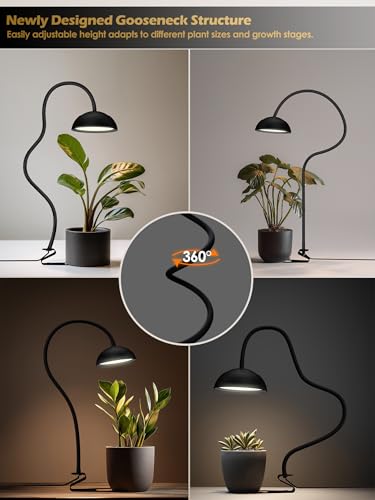 GLOWRIUM Smart Grow Lights for Indoor Plants,10W Full Spectrum LED Plant Light with 3/9/12 Timer,10 Dimmable Levels,Height Adjustable Grow Light with Base (Black) - color: Black