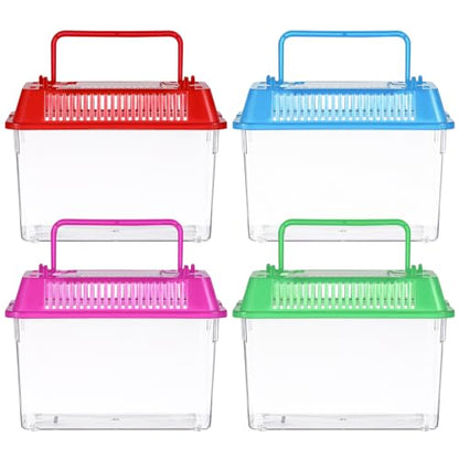 VANZACK 4 Pack Mini Fish Tank, Plastic Reptile Terrarium with Lid and Handle, Portable Plastic Fish Tank and Frog Carrier, Clear Critter Carrier for Small Fish, Turtles, Hamster, Snakes Aquarium