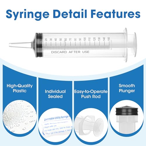 150mL Plastic Syringe for Liquid - 3 Pack Large Syringes with Adapter for Scientific Labs, Feeding, Oil Filling, Individually Wrapped - style: 150mL