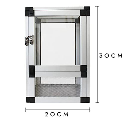 Reptile Habitat Screen Feeding Cage 20X20X30cm Insect Box Aluminum Breeding Mesh Cage for Reptiles & Amphibians (Silver) - color: Silver