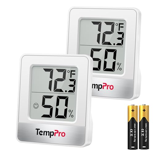 TempPro TP49 2 Pieces Digital Hygrometer Indoor Thermometer Humidity Meter Mini Hygrometer Thermometer with Temperature and Humidity Monitor Room Thermometer (Previously ThermoPro) - color: White Indoor Thermometer