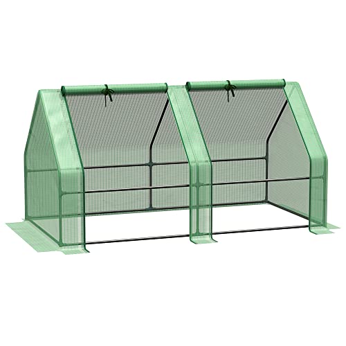 Outsunny 6' x 3' x 3' Mini Greenhouse with Zippered Doors & Roll-up Windows, Portable Plant Hot House with PE Cover, Water Resistant, UV Protected for Outdoor Flowers, Vegetables, Green - color: Green, size: 6' x 3' x 3'