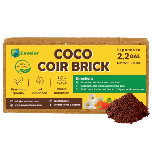 Coco Coir for Plants 1-Pack – 2.2 Gallons Compressed Coconut Coir Bricks, 1.5 lb. Bulk, Low EC, pH Balanced, Natural Coco Peat for Indoor & Outdoor Gardening, Potting Soil, Indoor Plant Soil - color: Coco - 650 g (2.2 Gallons) - 1 Pack