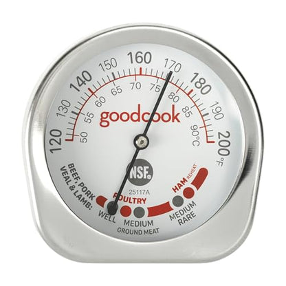 GoodCook Everyday Meat Thermometer with Bi-Directional Dial Shows Temperature and Meat Type Doneness with Stainless Steel Probe, Includes Fahrenheit & Celsius, Silver - style: Meat Thermometer