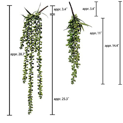 Supla 4 Pcs Artificial Hanging Succulents Faux Burro's Tail Picks Trailing String of Pearls Succulents Fake Greenery Sprays for Basket Planter Centerpiece Floral Arrangement Indoor Outdoor Decor