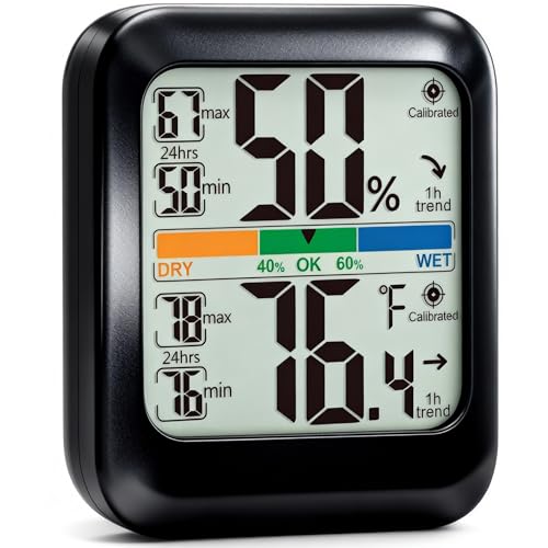 G.CATACC Digital Hygrometer Indoor Thermometer Humidity Meter Gauge, Room Thermometer Temperature and Humidity Monitor for House, Baby Nursery, Greenhouse, Reptile - Battery Included - color: Temperature and Humidity Monitor - Black
