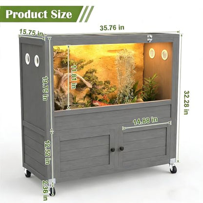COCO DESIGN 45 Gallon Reptile Tank, Bearded Dragon Tank Reptile Enclosure with Mesh Top Fron, Integrated Sliding Lockable Doors with Storage Cabinet Large Habitat for Snake Tank Lizard Turtle