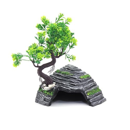Reptile Box Shelter Terrarium Hideout Caves Turtle Ramp Basking Platform Habitat Decor Humidify Hide Cave Resin Rock - size: S
