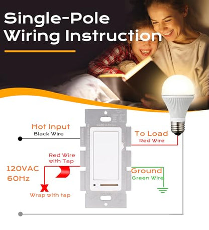 [10 Pack] Cloudy Bay 3-Way/Single Pole Dimmer Electrical Light Switch for 150W LED/CFL, 600W Incandescent/Halogen,Wall Plate Included,Pack of 10 - size: 10-Pack | Ivory
