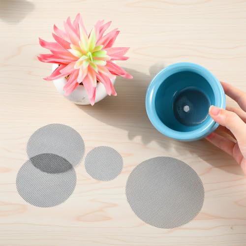 200PCS Bonsai Mesh for Plant Pot Drainage Screen, 2 3 4 Inch Rounds Drainage Hole Mesh Pad, Flower Pot Meshes Mat, Bonsai Bottom Grid Mat for Potted Succulent Prevent Soil Leaking