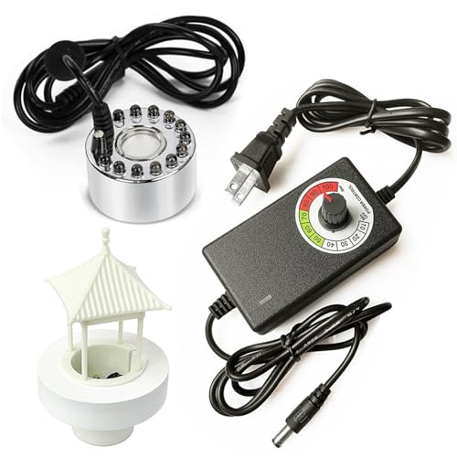 Mist Maker Fogger with Mist Volume Regulator, Water Pond Fountain Fogger with Removable Splash Guard for Water Fountain Pond Pot Rockery Sink (Mist Volume Regulator, with Light) - size: With Colored Light, style: Adjustable Style