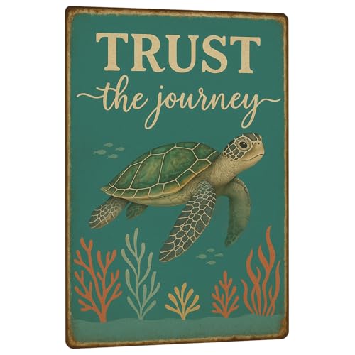 Trust the Journey Sign Sea Turtle Beach Signs Vintage Metal Tin Sign 8×12 Inch - Rustic Sea Turtle Decor Beach Decor for Bathroom Home Office Room Kitchen Decorations - color: SeaTurtle