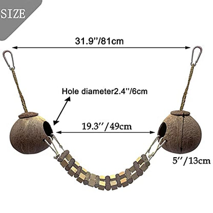 Hamiledyi Coconut Bird Nest Hut with Ladder Hanging Birds Hide House Toy for Cage Natural Coco Shell Hideaway for Parakeet Lovebirds Finch Syrian Hamster Gecko Squirrel Climbing - size: 1PCS 31.9*19.3in
