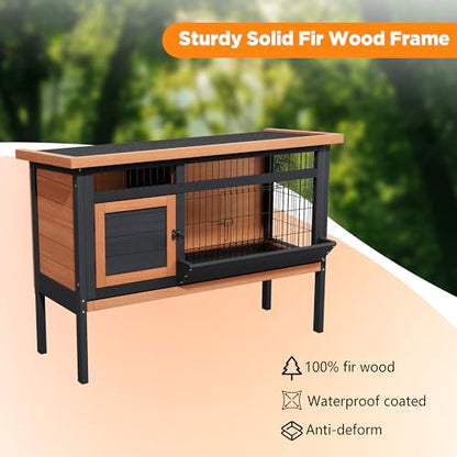 Tortoise Habitat Reptile Enclosure, Wooden Tortoise Enclosure with Open Waterproof Roof, Leakproof Tray & Elevated Legs, Indoor-Outdoor Small Animal Cage for Turtles, Lizards & More
