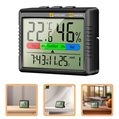 FENICAL Digital Indoor Thermometer Multifunctional Design with LCD Screen and Hygrometer Mini Temperature Humidity Monitor Lightweight Abs Material for Room and Nursery