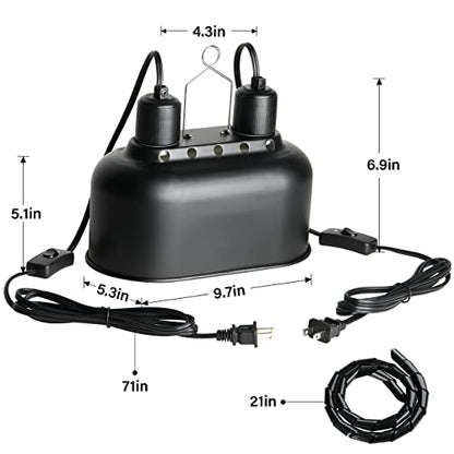 Simple Deluxe Dual Reptile Light Fixture with Separate Switches, Aluminum Reflector 100W Double Dome Heat/UVB Lamp, for Small Animal Terrarium and Tortoise Habitat - size: 1 Pack-New, style: Daul Dome Light