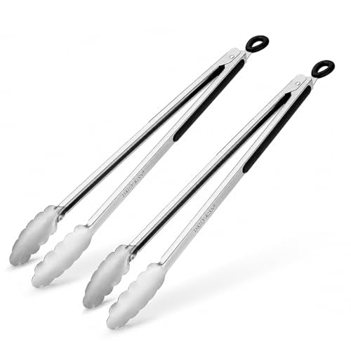 Grill Tongs, 17 Inch Extra Long BBQ Tongs, Premium Stainless Steel Metal Tongs for Cooking, Grilling, Charcoal, Barbecue/BBQ, Buffet (17", 2PCS) | For Cooking/Serving/Grilling | Heat-Resistant | Dishwasher Safe - size: 17", 2PCS