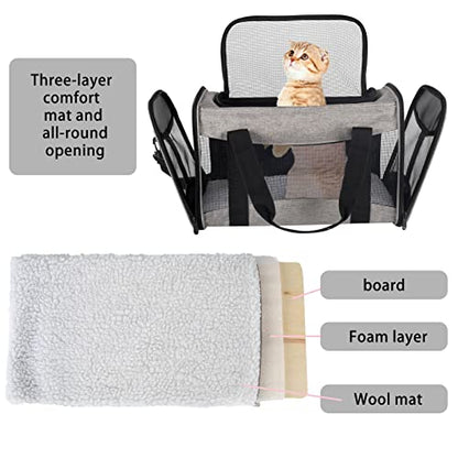 Cat Carrying Case - Pet Carrier Airline Approved, Protable and Breathable Pet Travel Carrier Removable Fleece Pad, Collapsible Cat Carrier Dog Carrier for Medium Cats Small Cats Dogs (Grey&Black M) - color: grey&black, size: 17.0"L x 11.0"W x 11.0"H