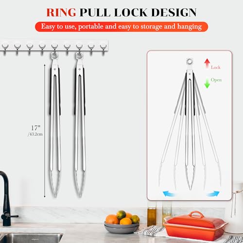 Grilling Tongs - 17 Inch Extra Long Metal Tongs, Heat Resistant Stainless Steel Grill Tongs, Heavy Duty BBQ Tongs for Cooking, Grilling, BBQ/Barbecue, Food (17 inch) - color: 17 inch