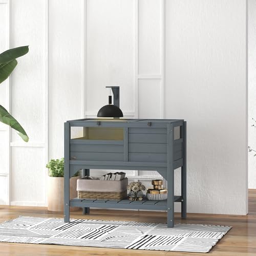 PawHut Tortoise Habitat with Shelf Storage, Reptile Enclosure with Tray, Light Support Frame, Gray - color: Gray