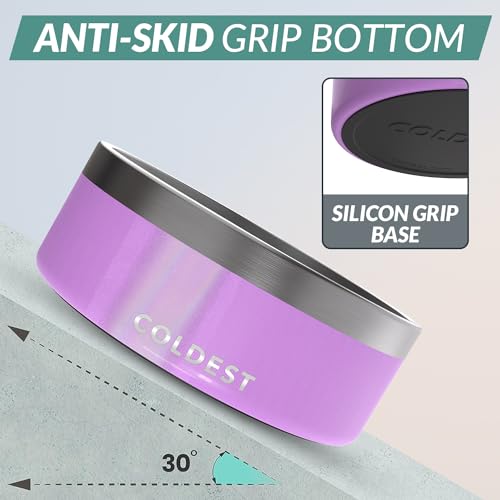 Coldest Dog Bowl - Anti Rust Metal, Non Slip, 3 Layers Insulated Stainless Steel Dog Bowls - Spill Proof & Heavy Duty - Water Bowl for Dogs, Cats, Dish Washer Safe (64 oz, Saturns Purple Glitter) - color: Saturns Purple Glitter, size: 64 oz