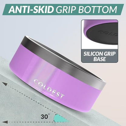 Coldest Dog Bowl - Anti Rust Metal, Non Slip, 3 Layers Insulated Stainless Steel Dog Bowls - Spill Proof & Heavy Duty - Water Bowl for Dogs, Cats, Dish Washer Safe (64 oz, Saturns Purple Glitter) - color: Saturns Purple Glitter, size: 64 oz
