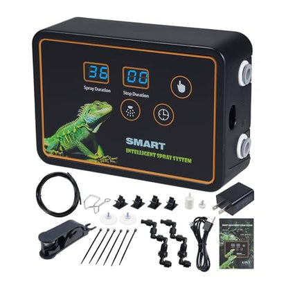 Reptile Smart Misting System Intelligent Spray System 2pcs Spray Nozzles 360 ° Adjustment Hook or Suction Cup Install Timed Spray for Tank Lizard, Chameleon, Snake, Turtle, Frog, Plant